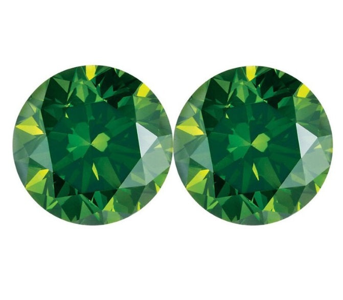 2 Pcs Fancy Green Diamond, Round Shape